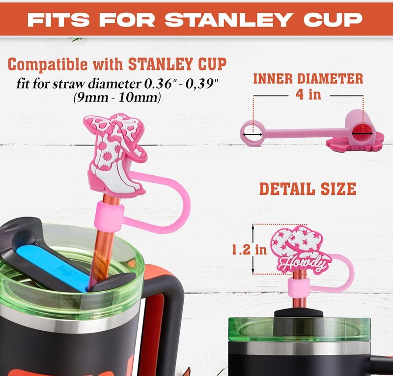TSIMPLE Cowgirl, Cowboy Straw Cover Compatible with Stanley Tumbler - 5PCS Silicone Straw Cover and 1PCS Cute Keychain Tumbler Accessories - Cowgirl, Cowboy Gifts, Accessories, Decorations - Image 2